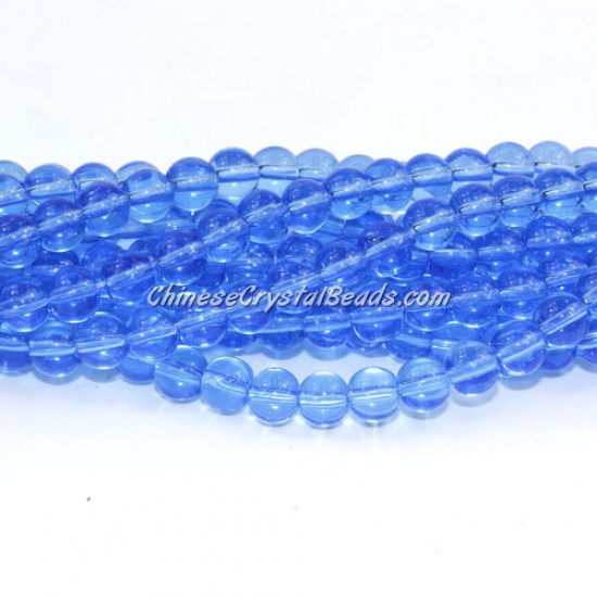 Chinese 6mm Round Glass Beads lt. sapphire, hole 1mm, about 54pcs per strand
