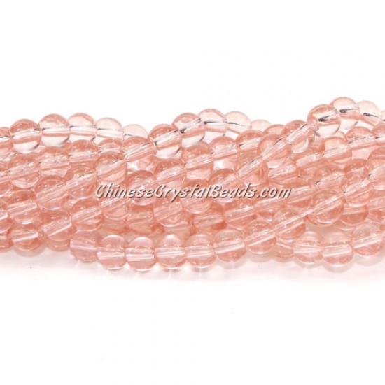 Chinese 6mm Round Glass Beads rosaline, hole 1mm, about 54pcs per strand