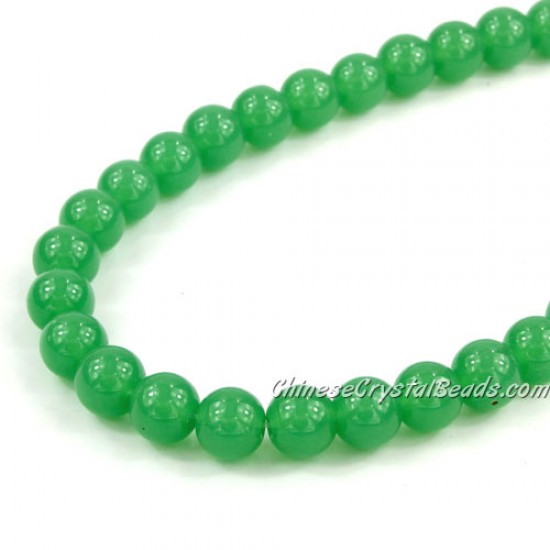 Chinese 8mm Round Glass Beads green jade, hole 1mm, about 42pcs per strand