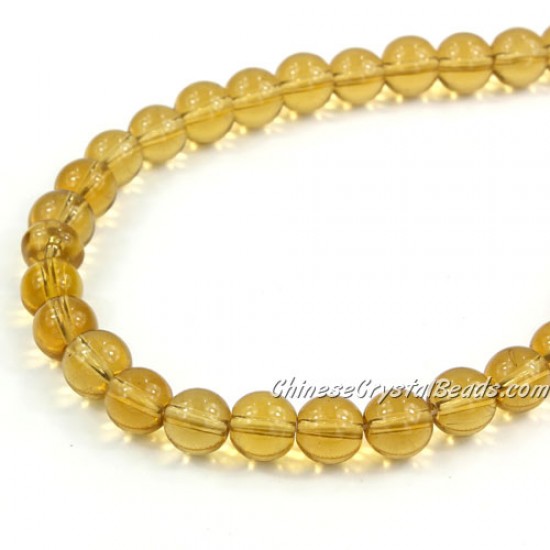 Chinese 8mm Round Glass Beads light Amber, hole 1mm, about 42pcs per strand