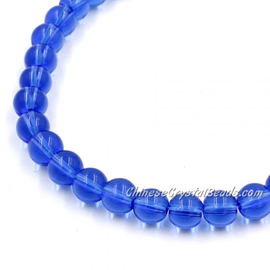 Chinese 8mm Round Glass Beads med sapphire, hole 1mm, about 42pcs per strand