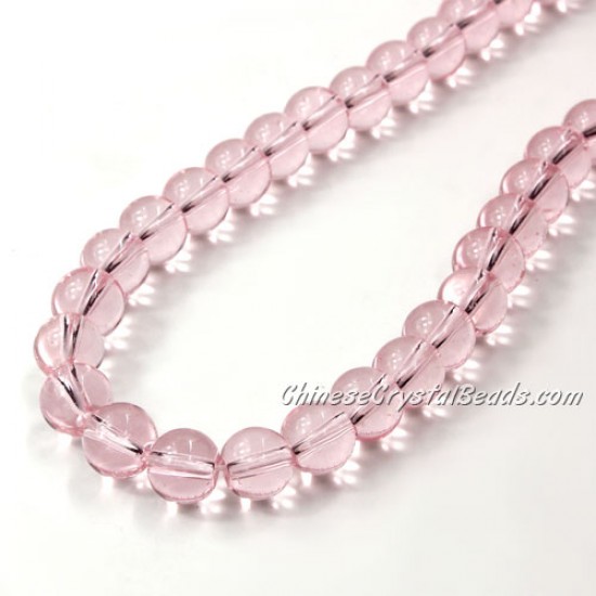 Chinese 8mm Round Glass Beads light pink, hole 1mm, about 42pcs per strand