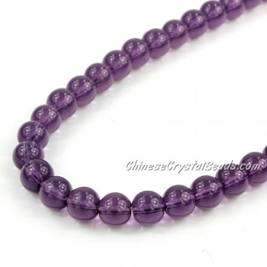 Chinese 8mm Round Glass Beads purple velvet, hole 1mm, about 42pcs per strand