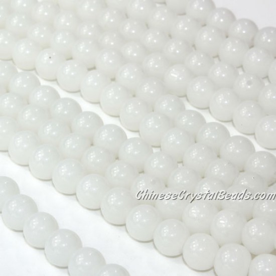Chinese 8mm Round Glass Beads white jade, hole 1mm, about 42pcs per strand