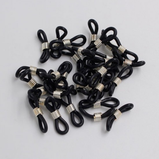 50Pcs Eyeglass Chain Ends Adjustable Rubber Spectacle End Connectors (black and Silver)