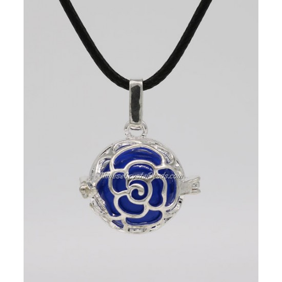 Rose Flower Harmony Ball Pendant Women Necklace with 30 inchChain For Pregnant Women, silver plated brass, 1pc