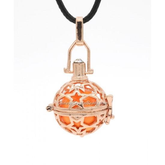 Star Flower Harmony Ball Pendant Women Necklace with 30 inchChain For Pregnant Women, rose gold plated brass, 1pc