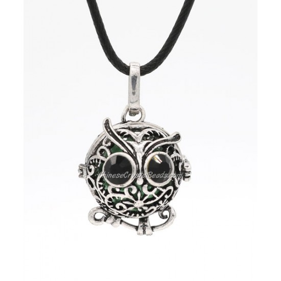 Owl Harmony Ball Mexican Bola Pregnancy Chime Baby Necklace Pendants, antique silver plated brass, 1pc