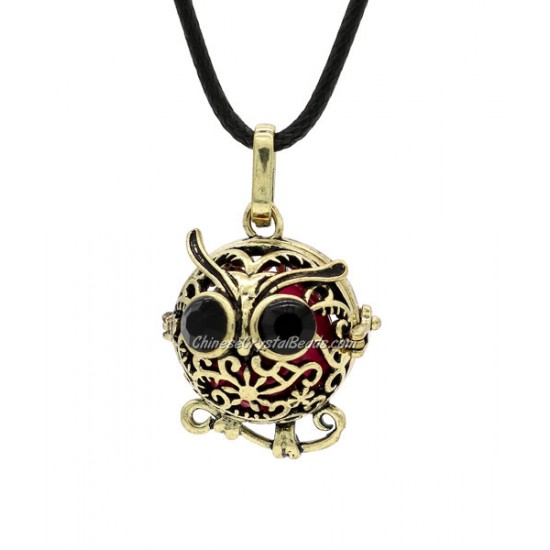 Owl Harmony Ball Mexican Bola Pregnancy Chime Baby Necklace Pendants, antique bronze plated brass, 1pc