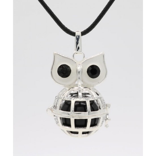 Owl Mexican Bolas Harmony Ball Pendant Angel Baby Caller Chime Bell, silver plated brass, 1pc