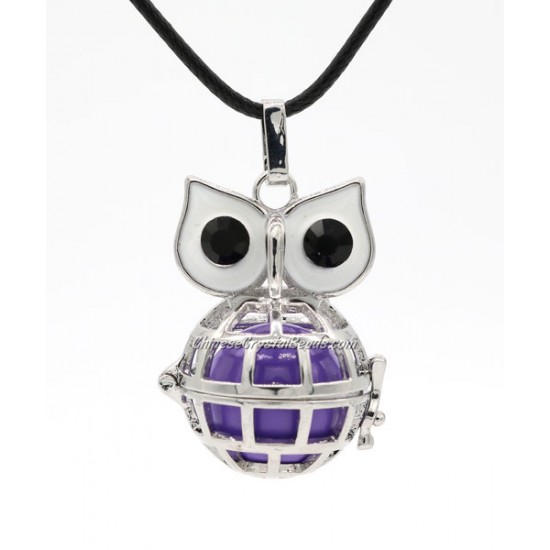 Owl Mexican Bolas Harmony Ball Pendant Angel Baby Caller Chime Bell, platinum plated brass, 1pc