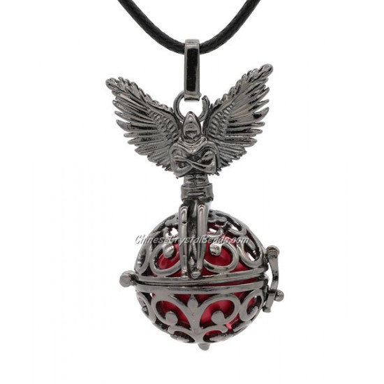 Angel Harmony Ball Pendant Women Necklace with 30 inchChain For Pregnant Women, gun metal  plated brass, 1pc