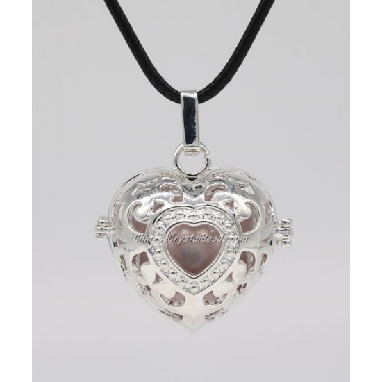 Heart Harmony Ball Pendant Women Necklace with 30 inchChain For Pregnant Women, silver plated brass, 1pc