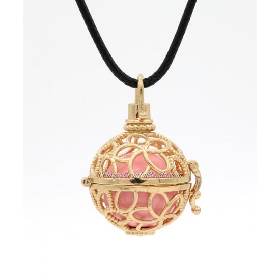 flower Mexican Bolas Harmony Ball Pendant Angel Baby Caller Chime Bell, gold plated brass, 1pc