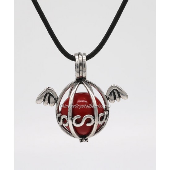 Egg wings Mexican Bolas Harmony Ball Pendant Angel Baby Caller Chime Bell, antique silver plated brass, 1pc