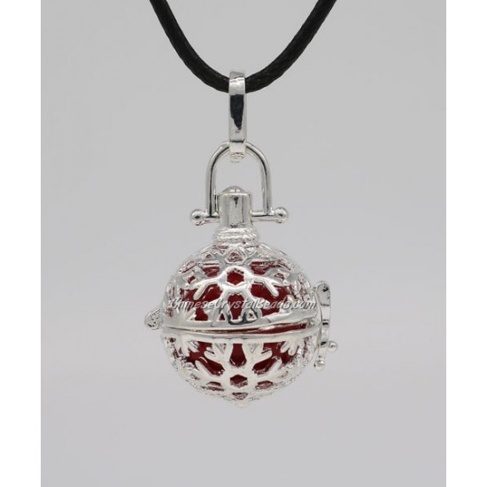 Snowflake Harmony Ball Pendant Women Necklace with 30 inchChain For Pregnant Women, silver plated brass, 1pc
