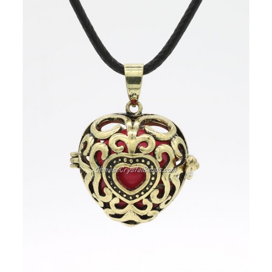Heart Harmony Ball Pendant Women Necklace with 30 inchChain For Pregnant Women, antique bronze plated brass, 1pc