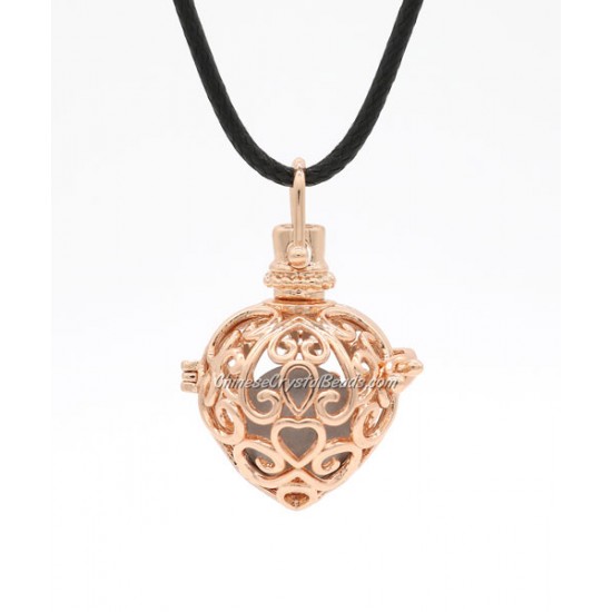 Heart Shape Harmony Ball Pendant Angel Baby Caller Chime Bell, rose gold plated brass, 1pc
