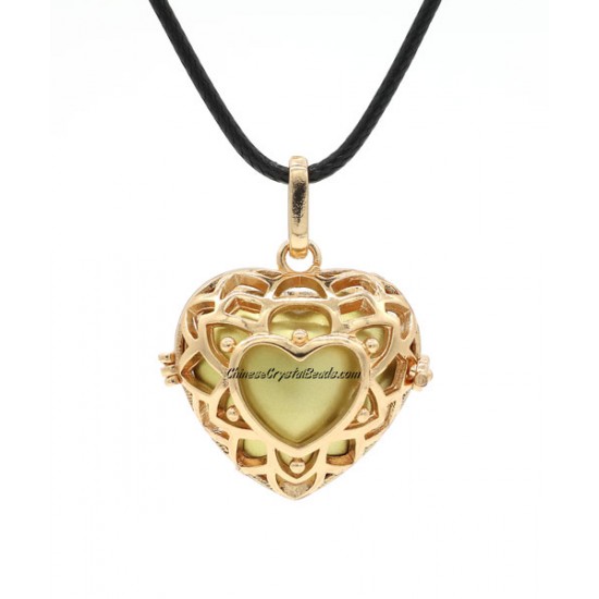 heart shape harmony ball necklace Mexican bola ball angel caller, kc gold plated brass, 1pc