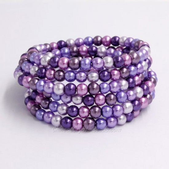 Memory Wire Bracelet, 6mm glass pearl beads, #007