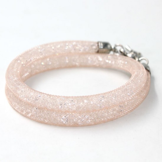 6mm wide real crystal stardust mesh bracelet or necklace, peach color
