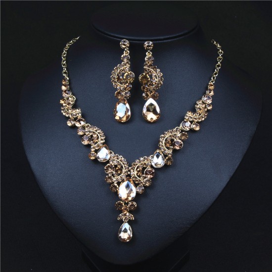 Champagne Crystal Rhinestone Crystal Statement Necklace - Luxury Elegant Fashion European Baroque Flower Necklace For Party
