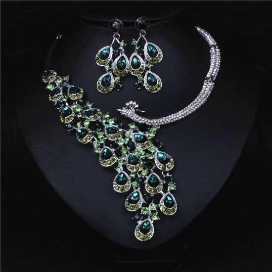 Peacock Green Crystal Rhinestone Crystal Statement Necklace - Luxury Elegant Fashion European Baroque Necklace For Party
