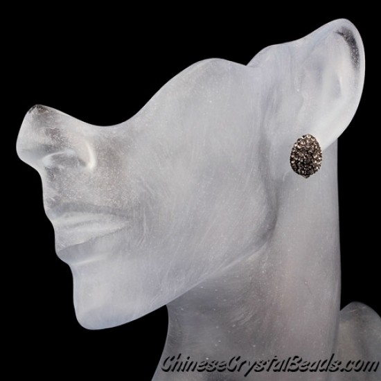 crystal pave clay earring, Teardrop earrings, 11x15mm, gray,1 pairs.