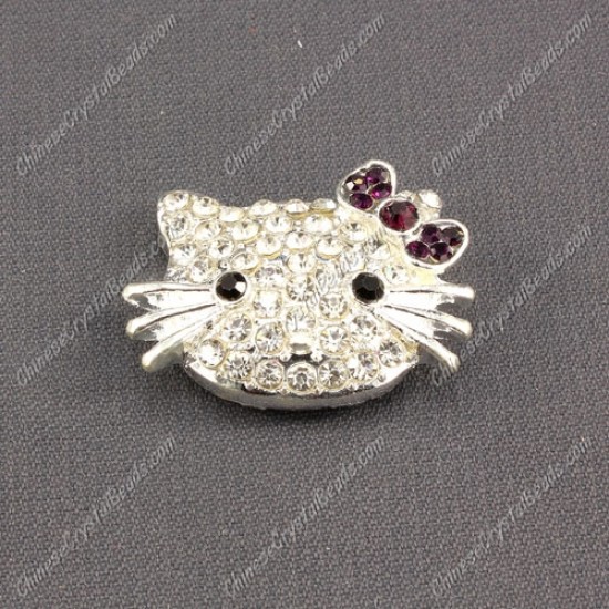 Pave Cat head pendant 20x27mm, violet bow, sold 1ps