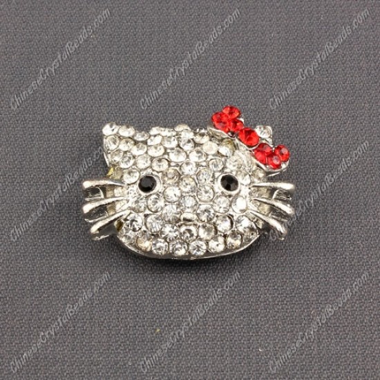 Pave Cat head pendant 20x27mm, red bow, sold 1pcs
