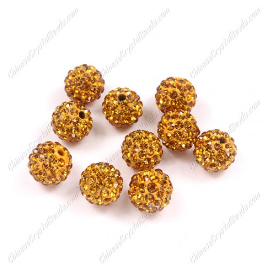 50pcs, 10mm Pave (clay) disco beads,  amber,  hole: 1.5mm