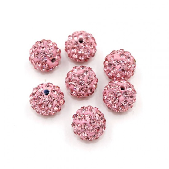 50pcs, 12mm Pave beads, hole: 1.5mm, clay disco beads, light pink
