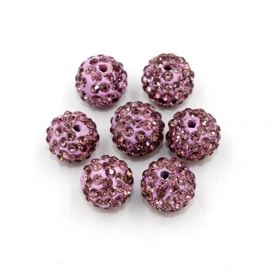 50pcs, 12mm Pave beads, hole: 1.5mm, clay disco beads, med purple