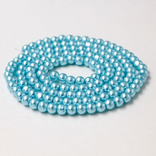 Glass Pearl Beads, Round, med aqua, different size for choice, Hole:Approx 1mm, Length:Approx 32 Inch