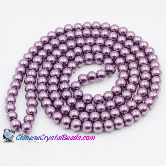 Glass Pearl Beads, Round, purple, different size for choice, Hole:Approx 1mm, Length:Approx 32 Inch
