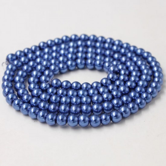 Glass Pearl Beads, Round, med blue, different size for choice, Hole:Approx 1mm, Length:Approx 32 Inch