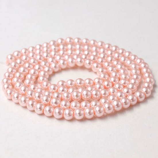 Glass Pearl Beads, Round, lt pink, different size for choice, Hole:Approx 1mm, Length:Approx 32 Inch