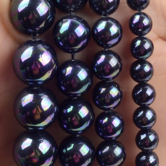 Natural black AB Shell Pearl Round Loose Beads  6/8/10 15"