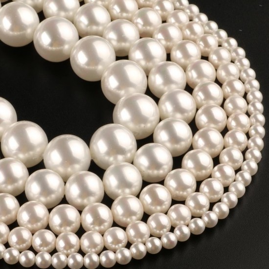 Natural White Shell Pearl Round Loose Beads  2/3/4/6/8/10/12/14mm 15"