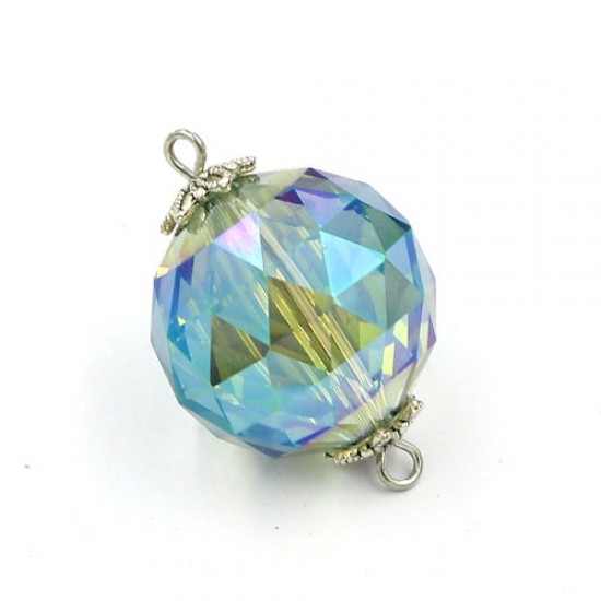20mm big crystal ball pendant connector charms, green light, 1 pc