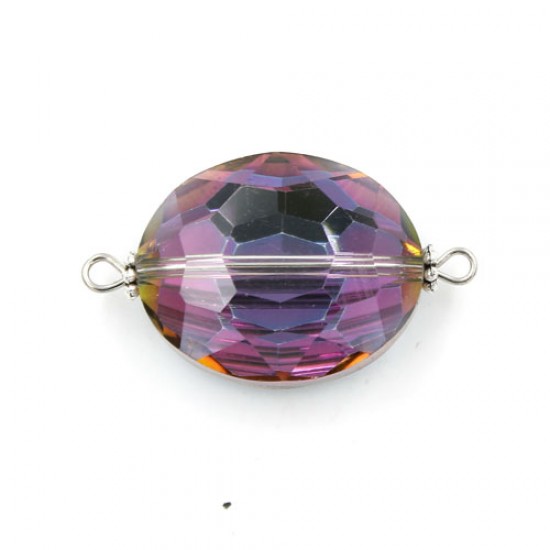 Oval shape Faceted Crystal Pendants Necklace Connectors, 20x33mm, green and purple lihgt, 1 pc