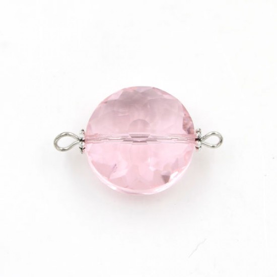 Sunflower shape Faceted Crystal Pendants Necklace Connectors, 18x27mm, pink, 1 pc