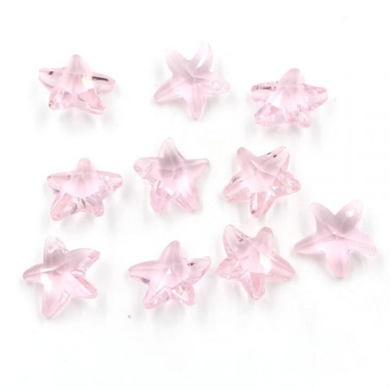 10Pcs 14mm Crystal beads Faceted starfish Pendant, pink, hole: 1mm
