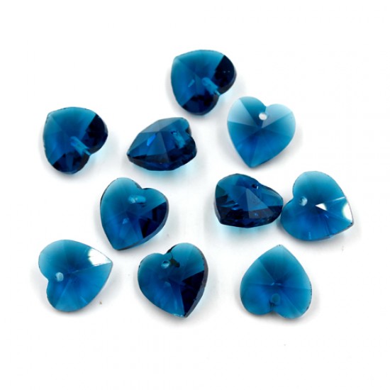 10Pcs 14mm crystal heart pendant, hole 1.5mm, capri blue