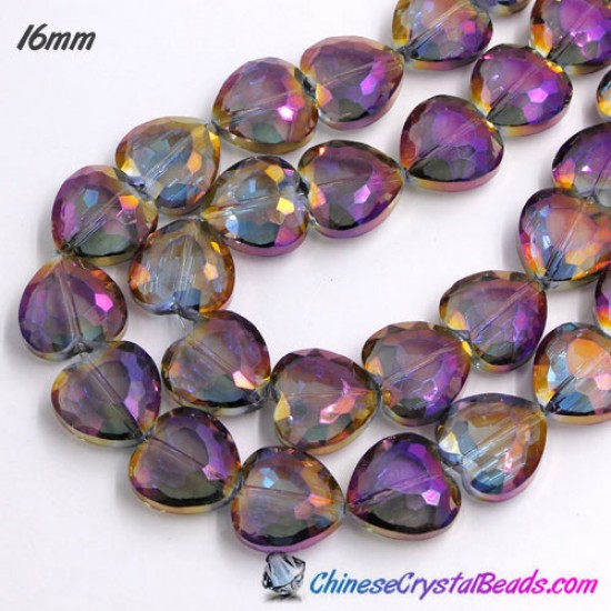 6pcs 16mm heart crystal beads purple light