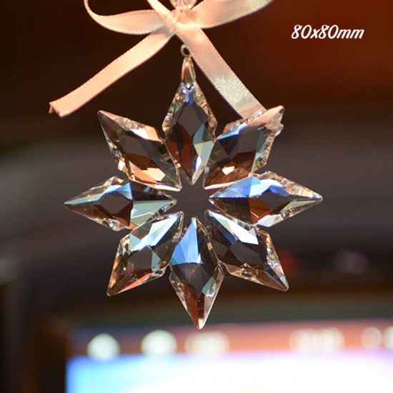 Big snowflake crystal pendant, clear, 80x80mm, 1 piece