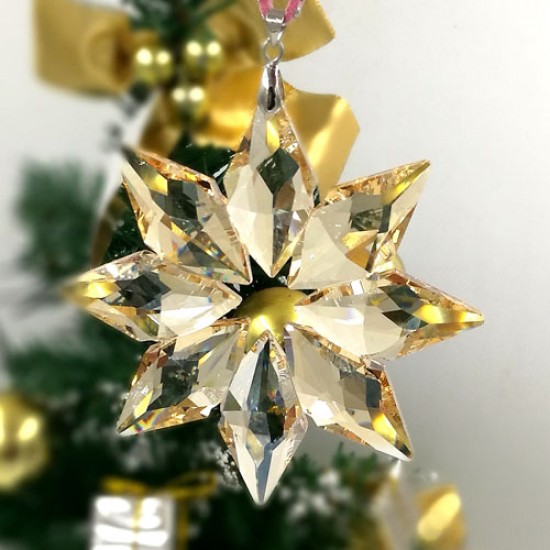 Big snowflake crystal pendant, golden shadow, 80x80mm, 1 piece
