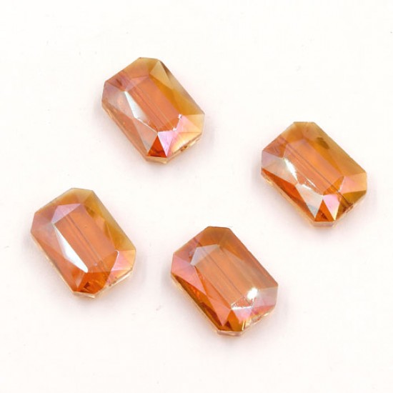 Chinese Crystal Faceted Rectangle Pendant , orange light, 13x18mm, 10 beads