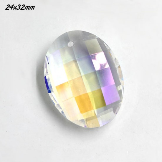 Chinese Oval Crystal faceted Pendant, 24x32mm, clear AB