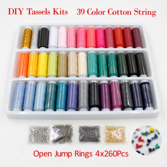 DIY tassels Kits, 39 color cotton and 1000pcs 4mm open jump ring